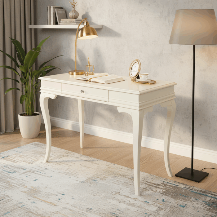 Wooding Mobilya 110 Cm Masif Rustik Krem Çalışma Masası