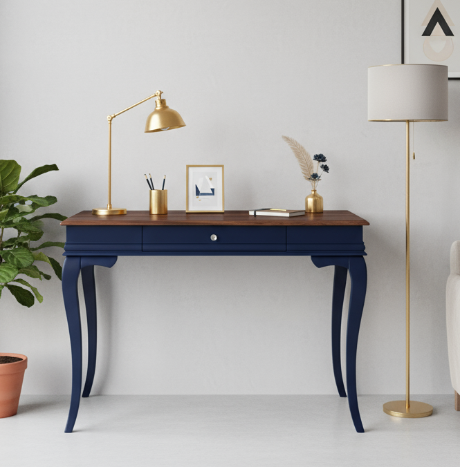 Wooding Mobilya 110 Cm Masif Rustik Lacivert Ceviz Çalışma Masası