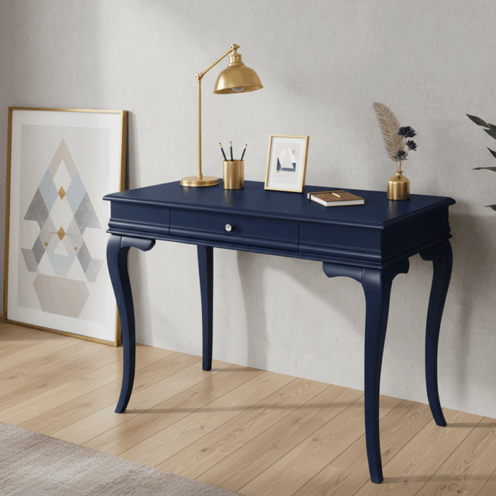 Wooding Mobilya 110 Cm Masif Rustik Lacivert Çalışma Masası