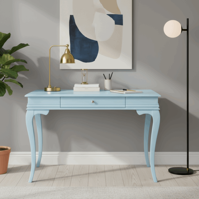 Wooding Mobilya 110 Cm Masif Rustik Mavi Çalışma Masası