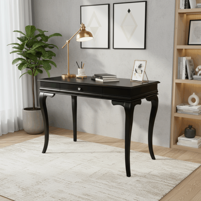 Wooding Mobilya 110 Cm Masif Rustik Siyah Çalışma Masası