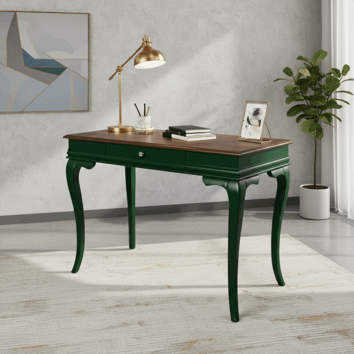 Wooding Mobilya 110 Cm Masif Rustik Yeşil Ceviz Çalışma Masası