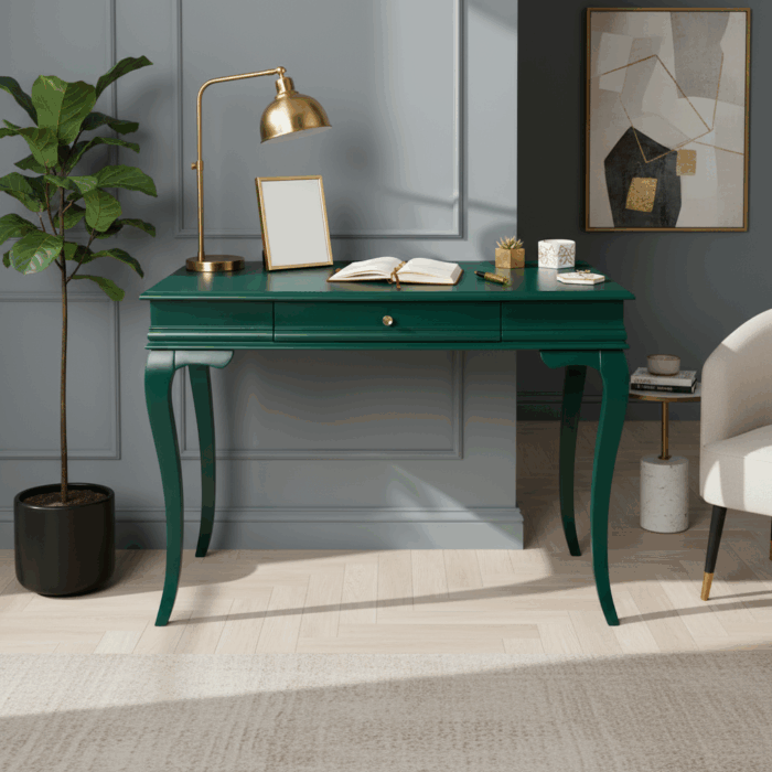 Wooding Mobilya 110 Cm Masif Rustik Yeşil Çalışma Masası