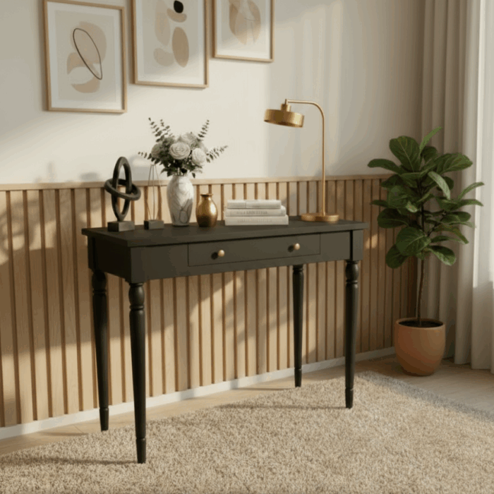 Wooding Mobilya 110 Cm Masif Tornalı Siyah Çalışma Masası