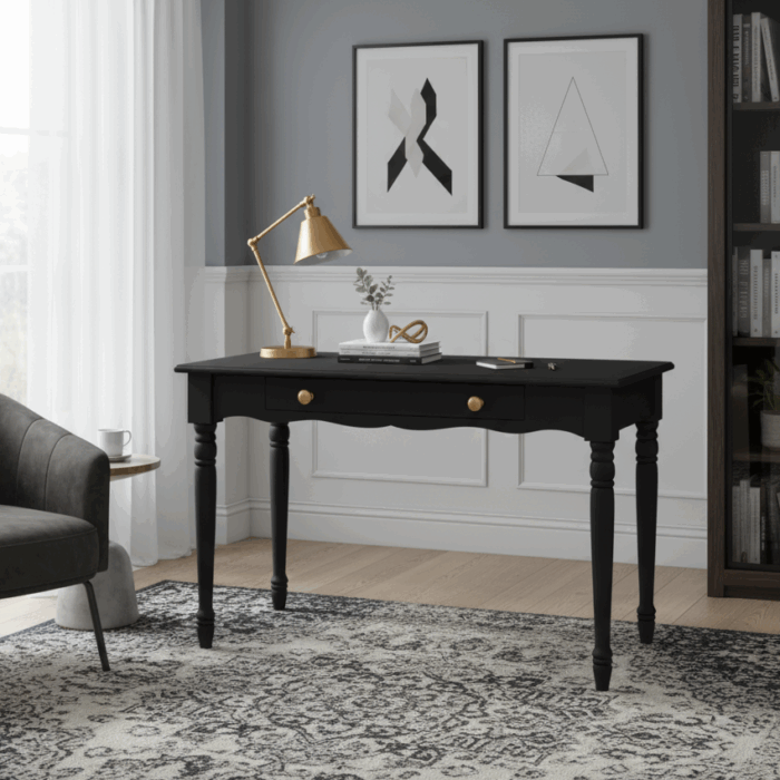 Wooding Mobilya 110 Cm Masif Siyah Tornalı Çalışma Masası