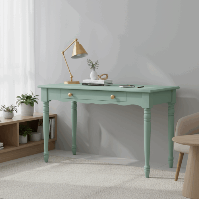 Wooding Mobilya 110 Cm Masif Su Yeşili Tornalı Çalışma Masası