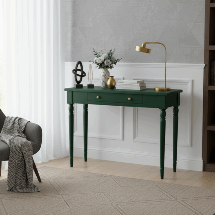 Wooding Mobilya 110 Cm Masif Tornalı Yeşil Çalışma Masası