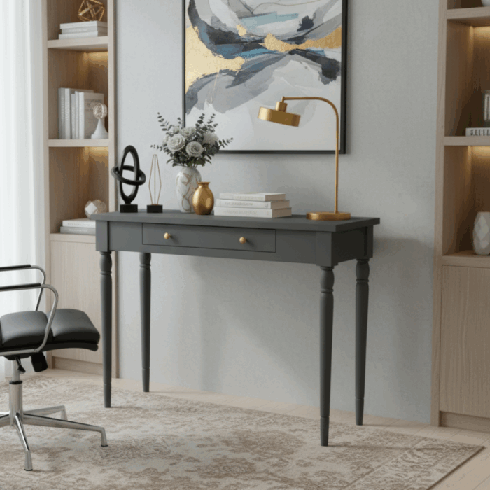 Wooding Mobilya 120 Cm Masif Tornalı Antrasit Çalışma Masası