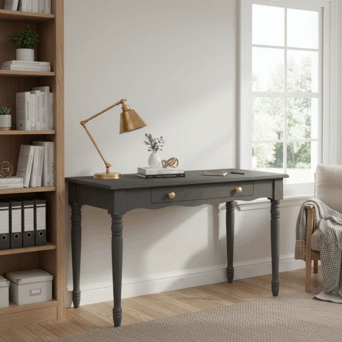 Wooding Mobilya 120 Cm Masif Antrasit Tornalı Çalışma Masası