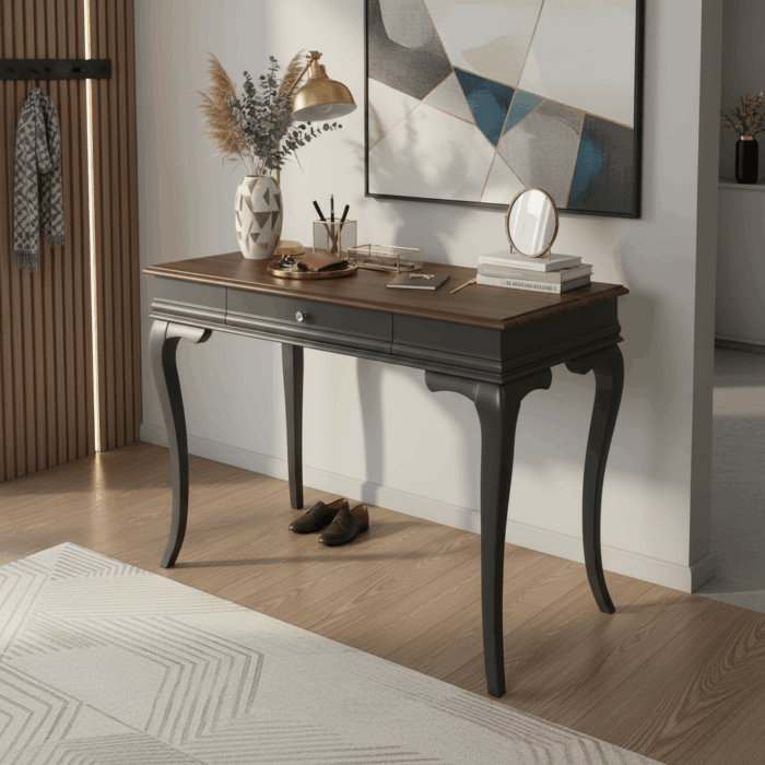 Wooding Mobilya 120 Cm Masif Rustik Antrasit Ceviz Dresuar