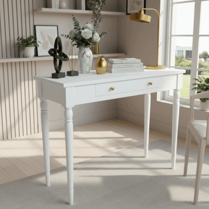 Wooding Mobilya 120 Cm Masif Tornalı Beyaz Çalışma Masası