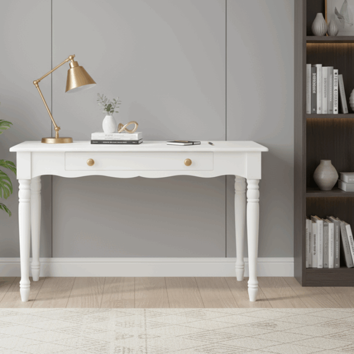 Wooding Mobilya 120 Cm Masif Beyaz Tornalı Çalışma Masası