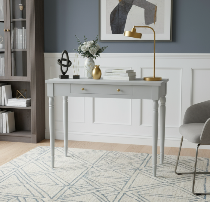 Wooding Mobilya 120 Cm Masif Tornalı Açık Gri Çalışma Masası