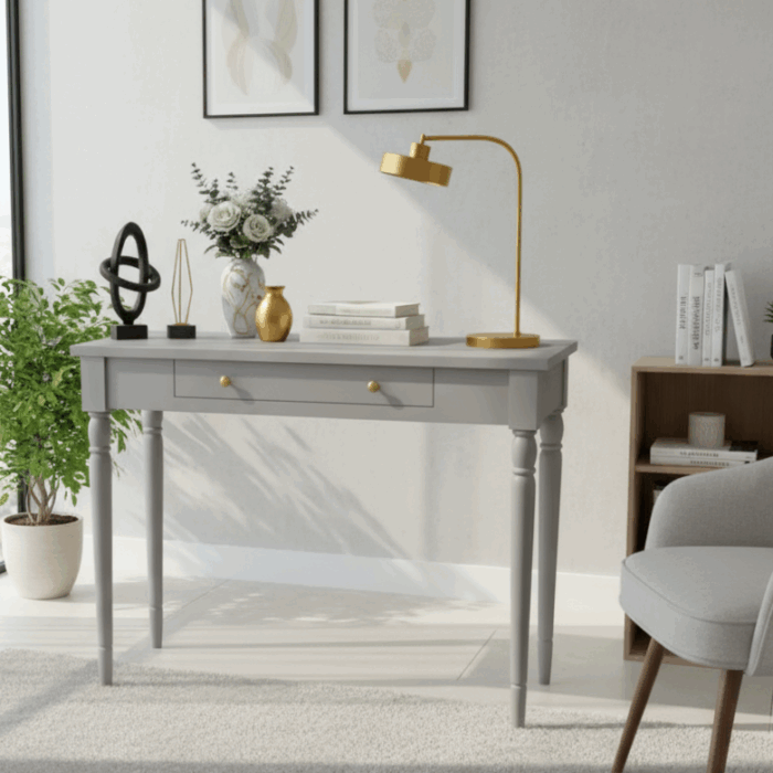 Wooding Mobilya 120 Cm Masif Tornalı Gri Çalışma Masası