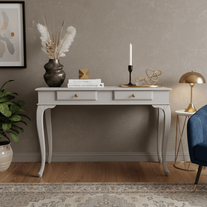 Wooding Mobilya 120 Cm Masif Lükens Açık Gri Çalışma Masası