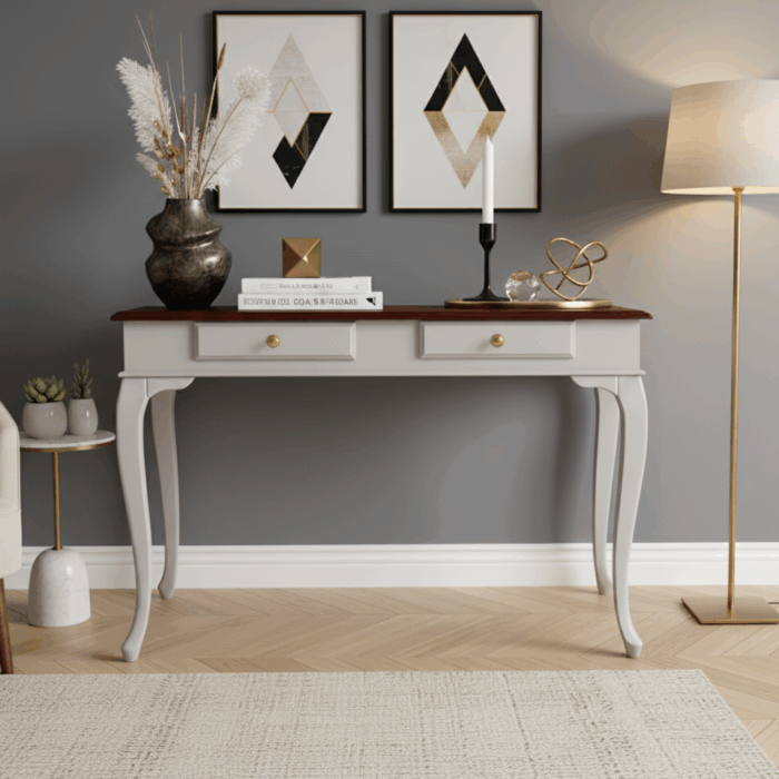 Wooding Mobilya 120 Cm Masif Lükens Açık Gri  Ceviz Çalışma Masası