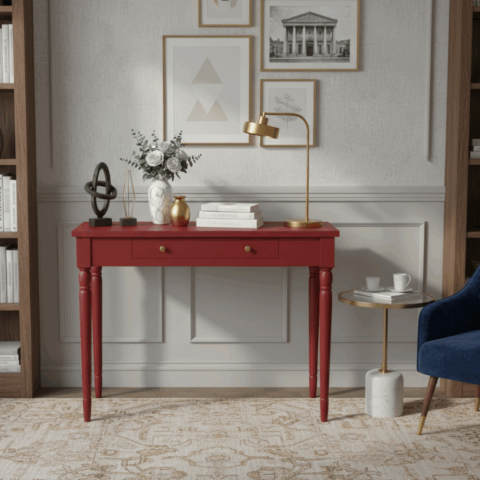 Wooding Mobilya 120 Cm Masif Tornalı Kırmızı Çalışma Masası