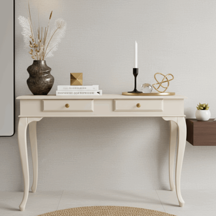 Wooding Mobilya 120 Cm Masif Lükens Krem Çalışma Masası