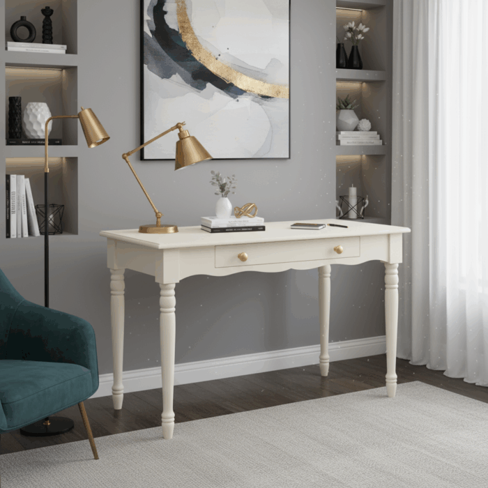 Wooding Mobilya 120 Cm Masif Krem Tornalı Çalışma Masası