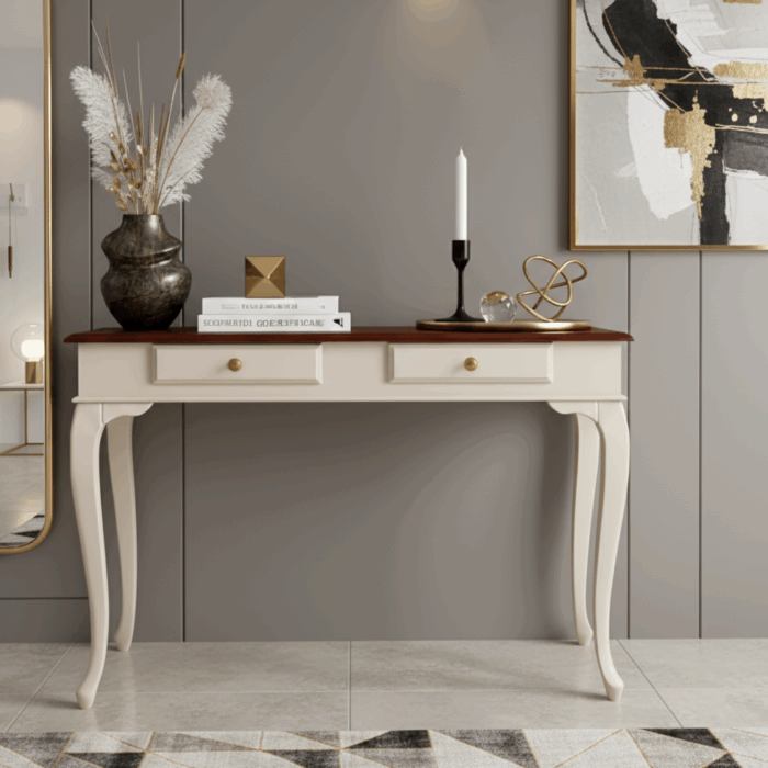 Wooding Mobilya 120 Cm Masif Lükens Krem Ceviz Çalışma Masası