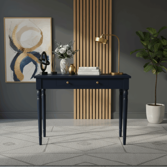 Wooding Mobilya 120 Cm Masif Tornalı Lacivert Çalışma Masası