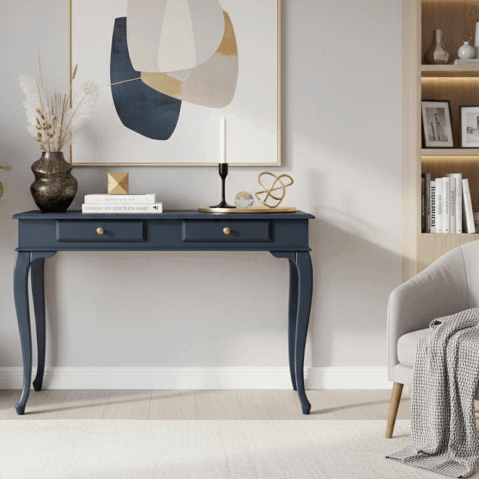 Wooding Mobilya 120 Cm Masif Lükens Lacivert Çalışma Masası