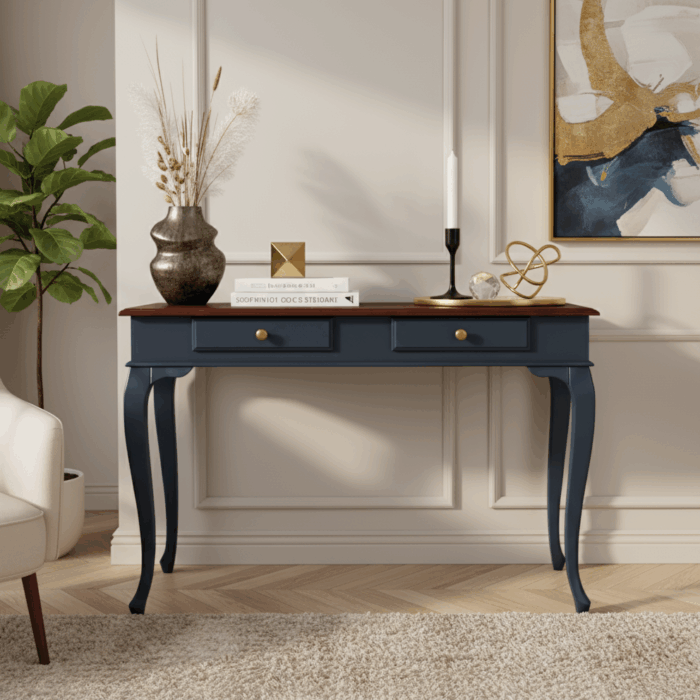 Wooding Mobilya 120 Cm Masif Lükens Lacivert Ceviz Çalışma Masası