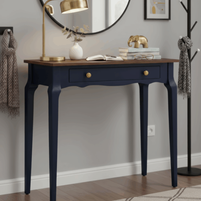 Wooding Mobilya 120 Cm Masif Konik Lacivert Ceviz Dresuar