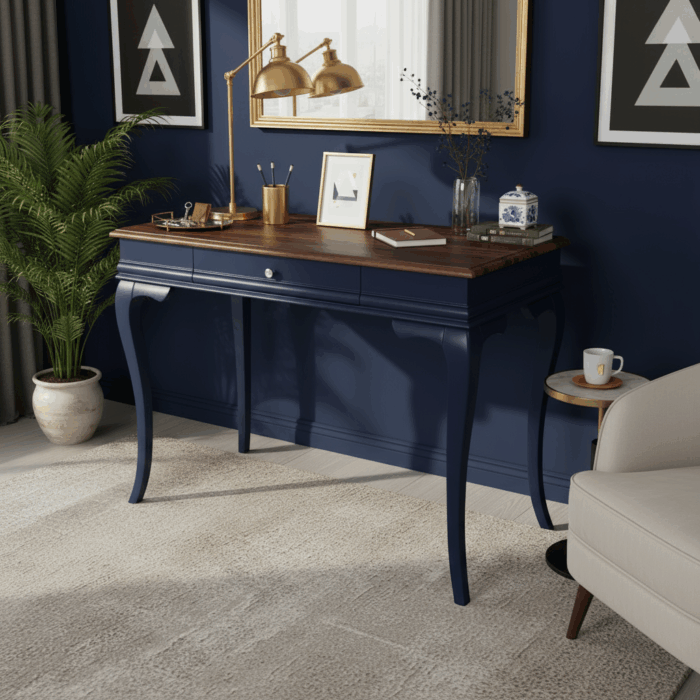 Wooding Mobilya 120 Cm Masif Rustik Lacivert Ceviz Dresuar