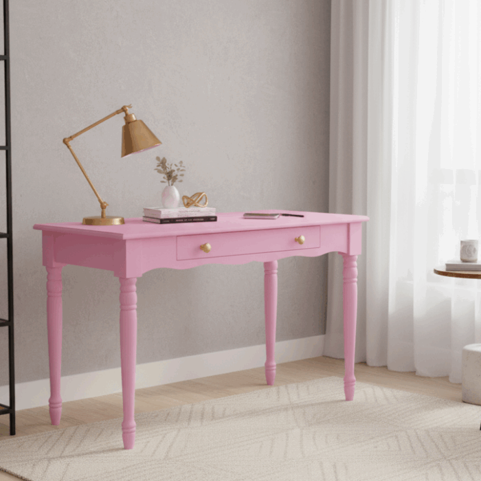 Wooding Mobilya 120 Cm Masif Pembe Tornalı Çalışma Masası