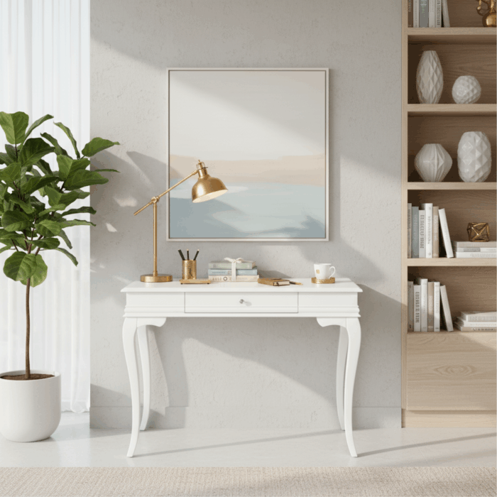 Wooding Mobilya 120 Cm Masif Rustik Beyaz Çalışma Masası