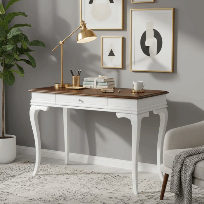 Wooding Mobilya 120 Cm Masif Rustik Beyaz Ceviz Çalışma Masası