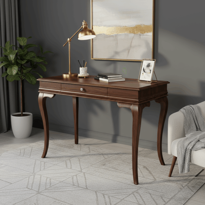 Wooding Mobilya 120 Cm Masif Rustik Koyu Ceviz Çalışma Masası