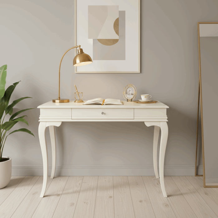 Wooding Mobilya 120 Cm Masif Rustik Krem Çalışma Masası