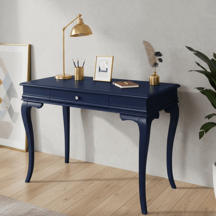 Wooding Mobilya 120 Cm Masif Rustik Lacivert Çalışma Masası