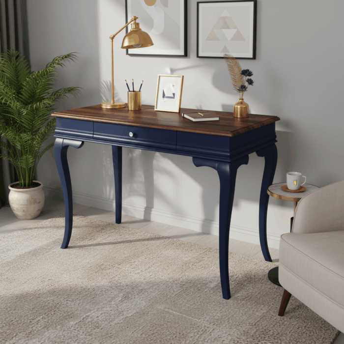 Wooding Mobilya 120 Cm Masif Rustik Lacivert Ceviz Çalışma Masası