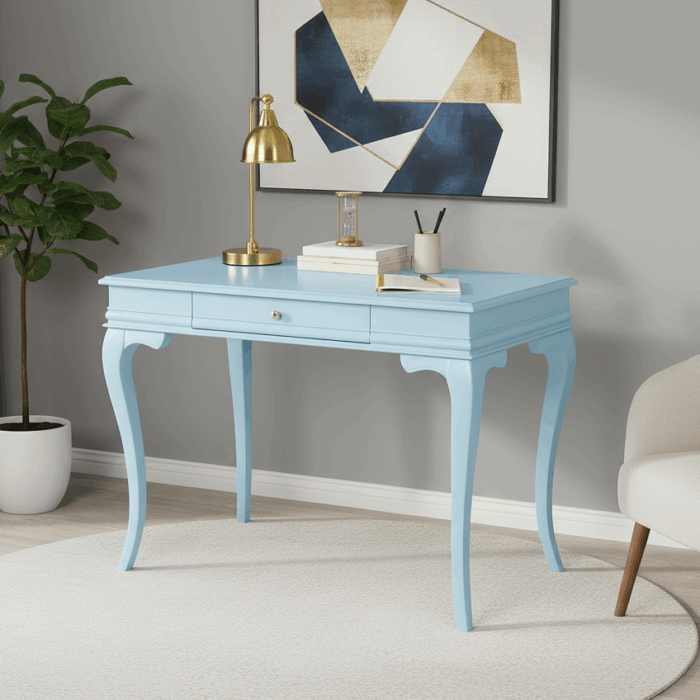 Wooding Mobilya 120 Cm Masif Rustik Mavi Çalışma Masası