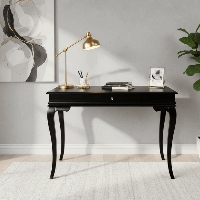 Wooding Mobilya 120 Cm Masif Rustik Siyah Çalışma Masası