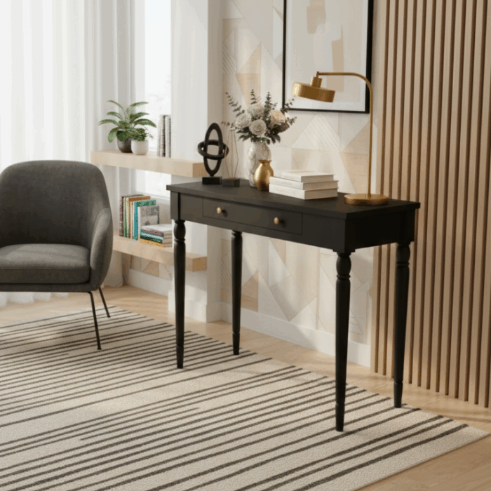 Wooding Mobilya 120 Cm Masif Tornalı Siyah Çalışma Masası