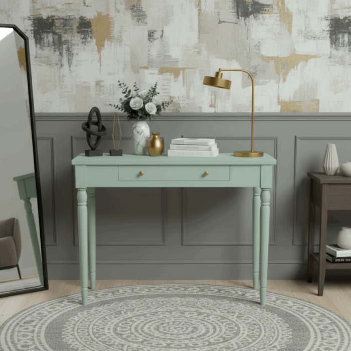 Wooding Mobilya 120 Cm Masif Tornalı Su Yeşili Çalışma Masası