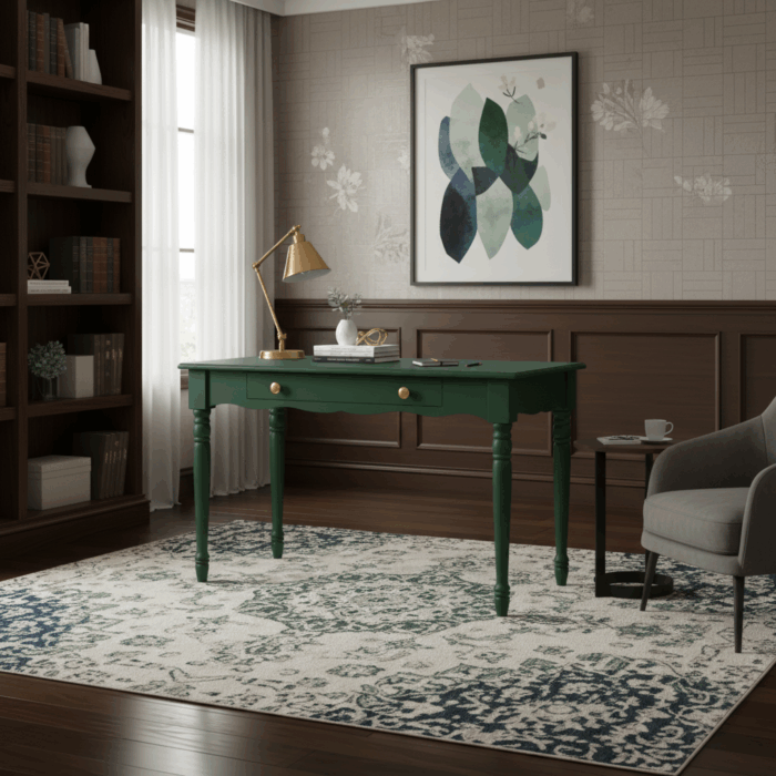 Wooding Mobilya 120 Cm Masif Yeşil Tornalı Çalışma Masası