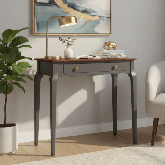 Wooding Mobilya 85 Cm Masif Konik Antrasit Ceviz Dresuar