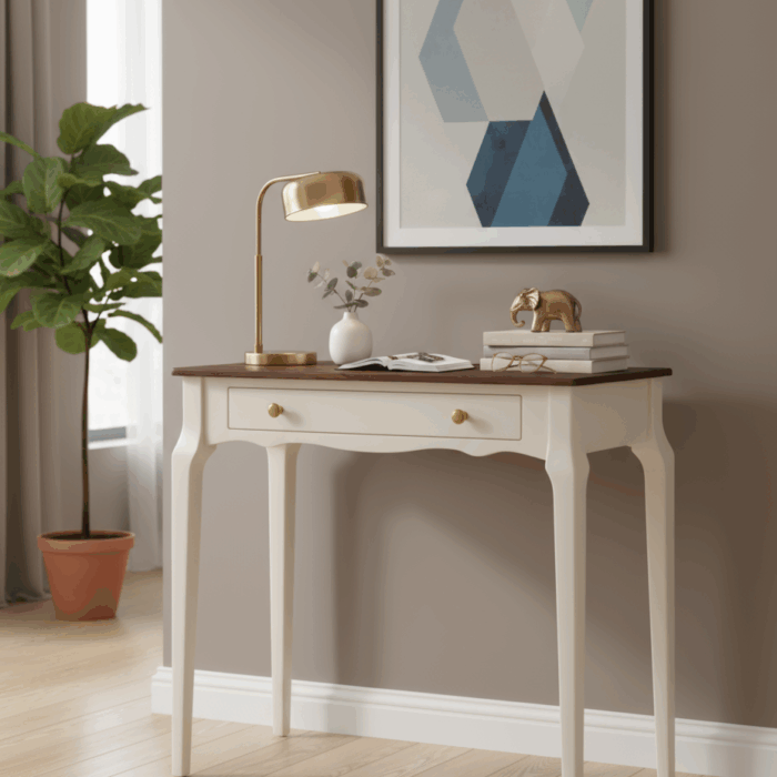 Wooding Mobilya 85 Cm Masif Konik Krem Ceviz Dresuar