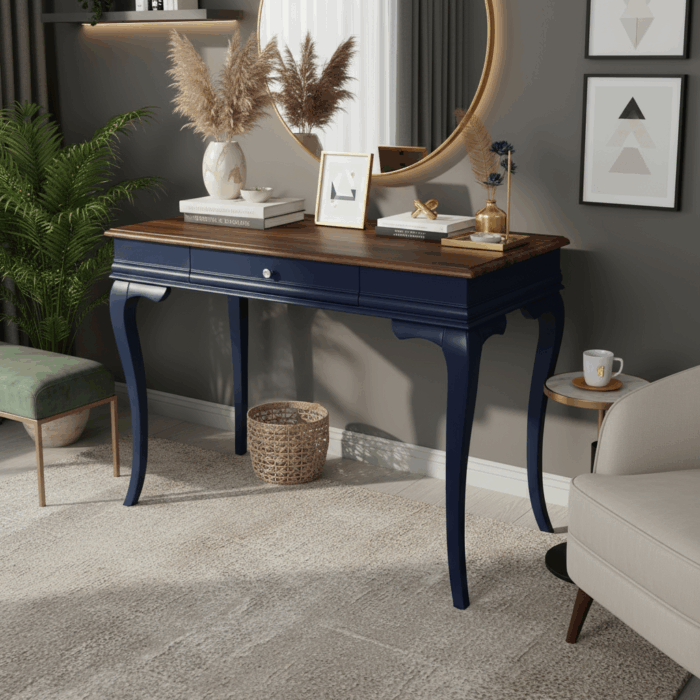 Wooding Mobilya 80 Cm Masif Rustik Lacivert Ceviz Dresuar