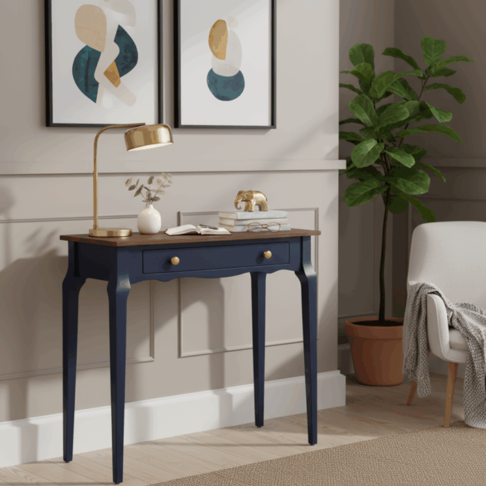 Wooding Mobilya 85 Cm Masif Konik Lacivert Ceviz Dresuar