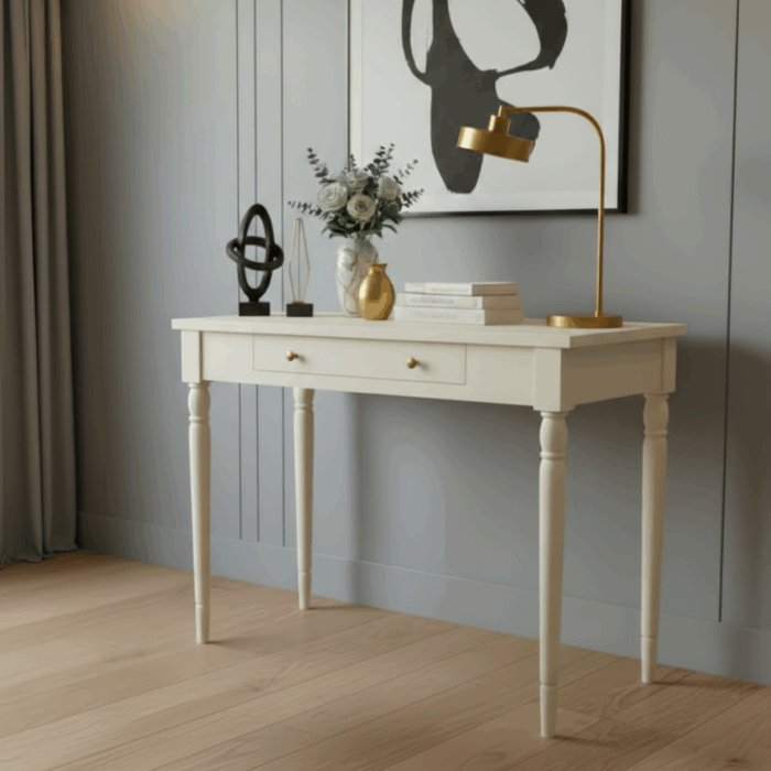 Wooding Mobilya 100 Cm Masif Tornalı Krem Çalışma Masası