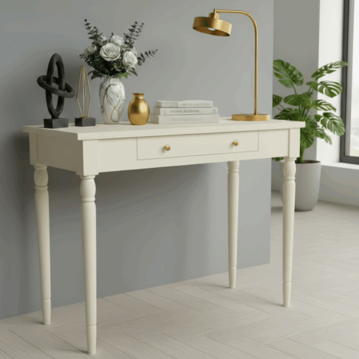 Wooding Mobilya 120 Cm Masif Tornalı Krem Çalışma Masası