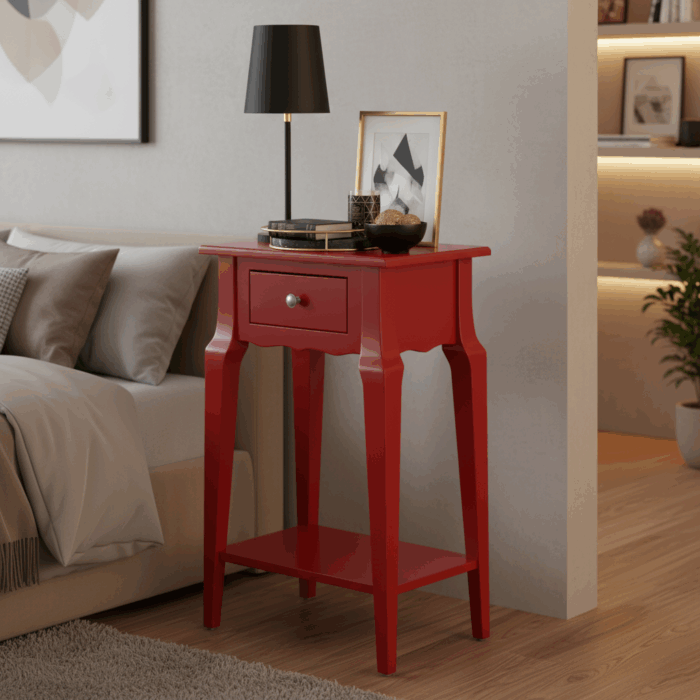 Wooding Mobilya Masif Konik Kırmızı Raflı Komodin