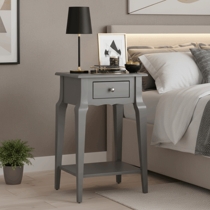 Wooding Mobilya Masif Konik Gri Raflı Komodin