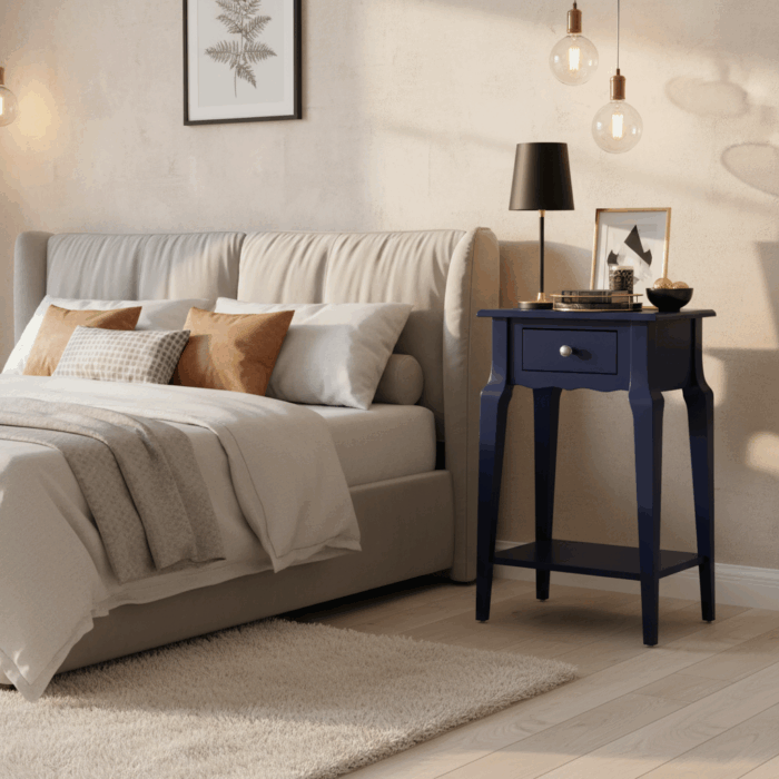 Wooding Mobilya Masif Konik Lacivert Raflı Komodin